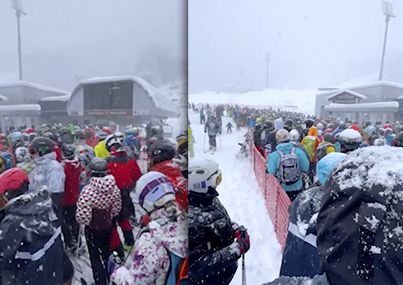 В Сочи закрытие горнолыжных трасс из-за снегопада спровоцировало гигантские очереди 